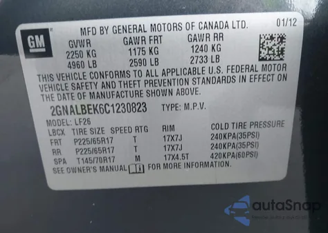 2012 Chevrolet Equinox Ls from USA, damaged, VIN 2GNALBEK6C1230823